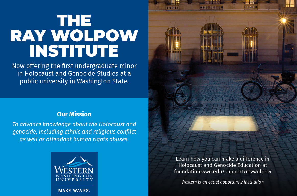 Text on blue and white background with an image of bike riders in front of the Ray Wolpow Institute.